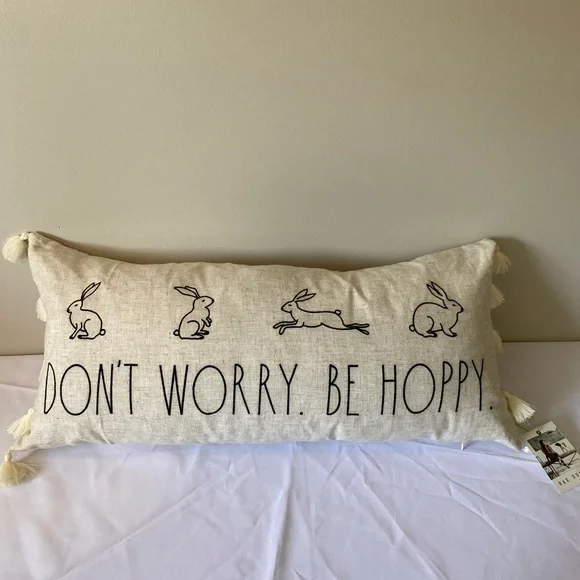 Rae Dunn Pillow with Bunny Design - Picture 1 of 7